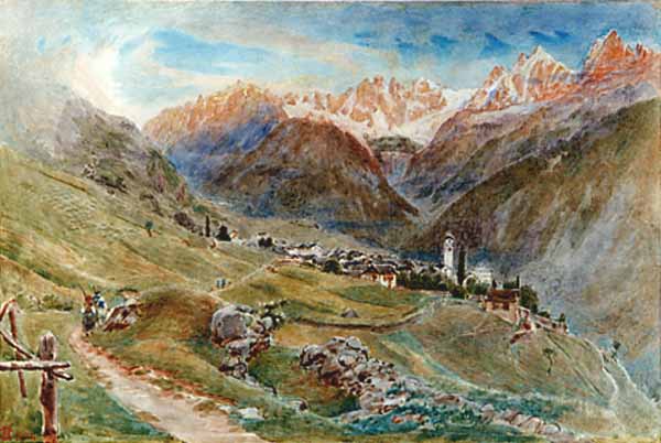 The Village of Soglio and the Bodesca Glacier in North Italy